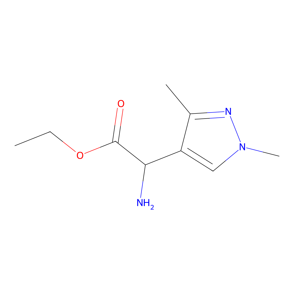 ethyl 2-amino-2-(1,3-dimethyl-1H-pyrazol-4-yl)acetate molecular structure, CAS 1544556-75-3