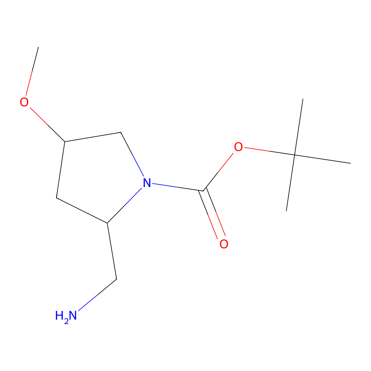 Tert-butyl 2-(aminomethyl)-4-methoxypyrrolidine-1-carboxylate molecular structure, CAS 1544613-82-2