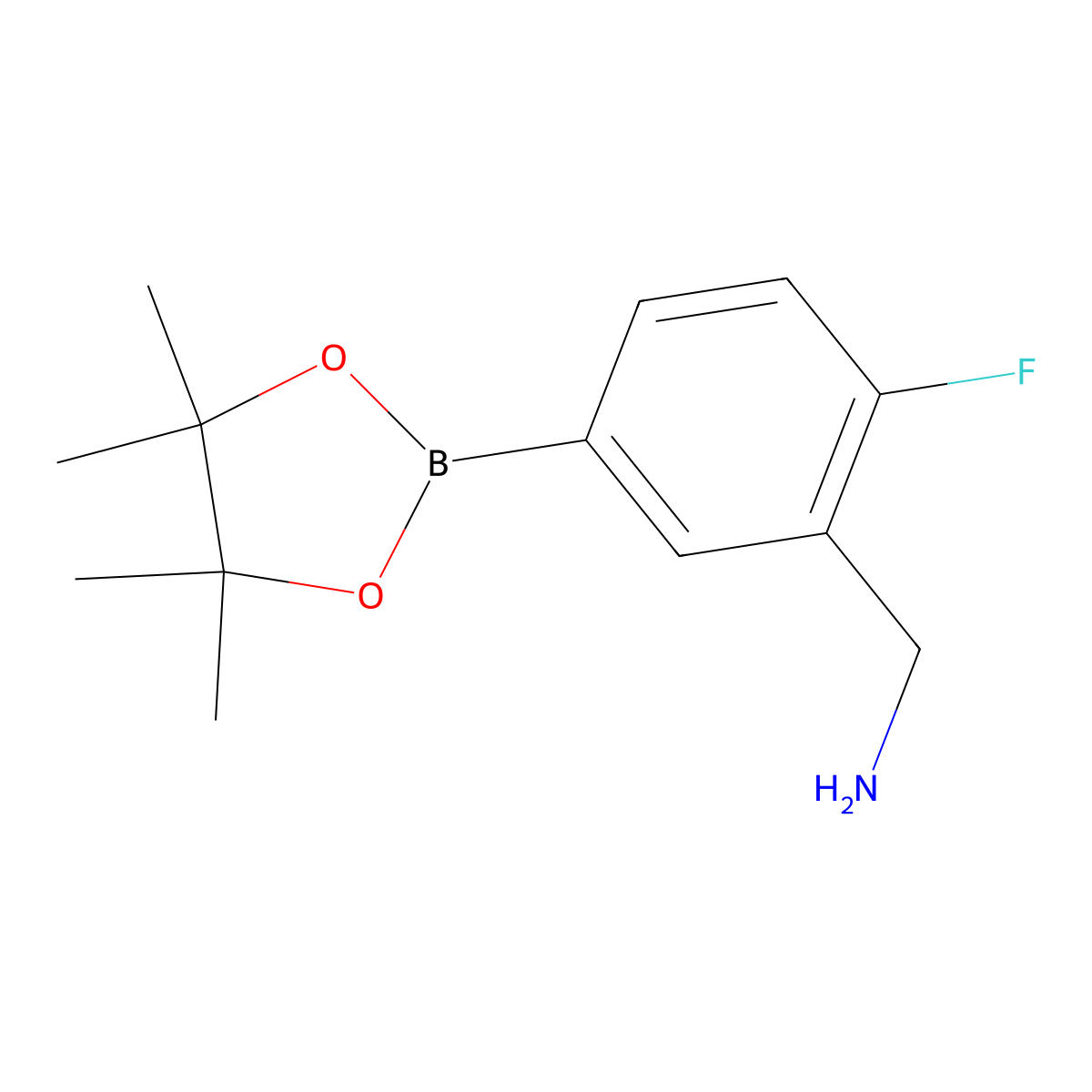 (2-Fluoro-5-(4,4,5,5-tetramethyl-1,3,2-dioxaborolan-2-yl)phenyl)methanamine molecular structure, CAS 1544673-73-5
