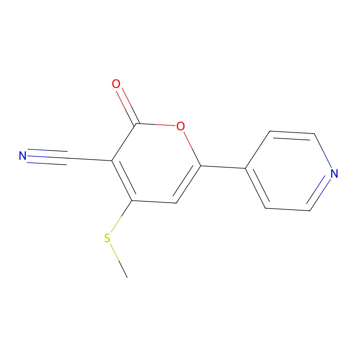 4-(methylthio)-2-oxo-6-(pyridin-4-yl)-2H-pyran-3-carbonitrile molecular structure, CAS 154479-13-7