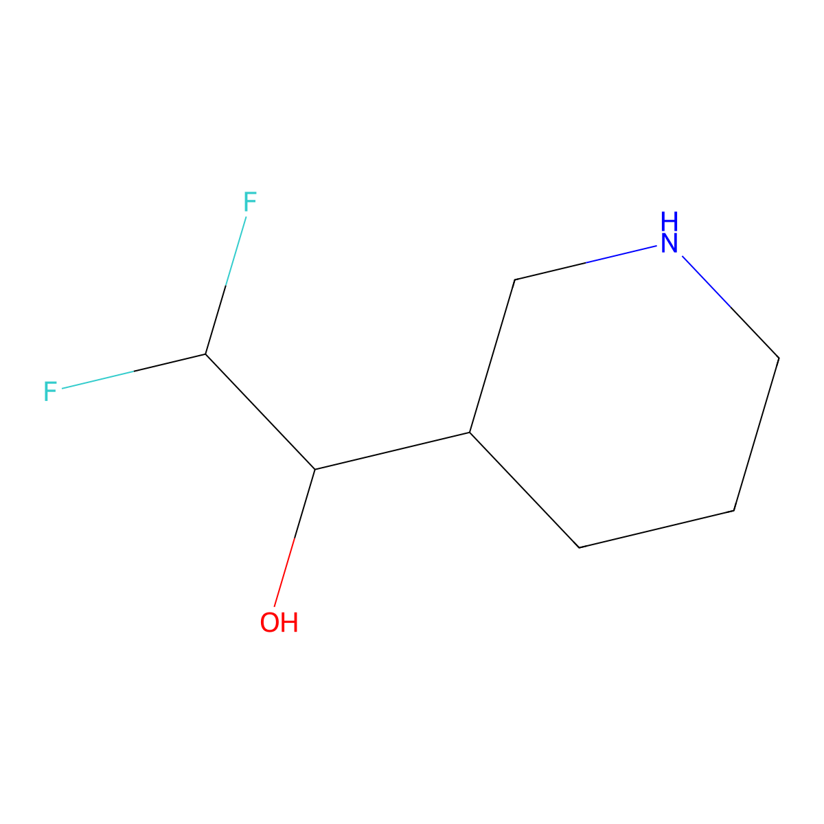 2,2-Difluoro-1-(piperidin-3-yl)ethan-1-ol molecular structure, CAS 1544822-64-1