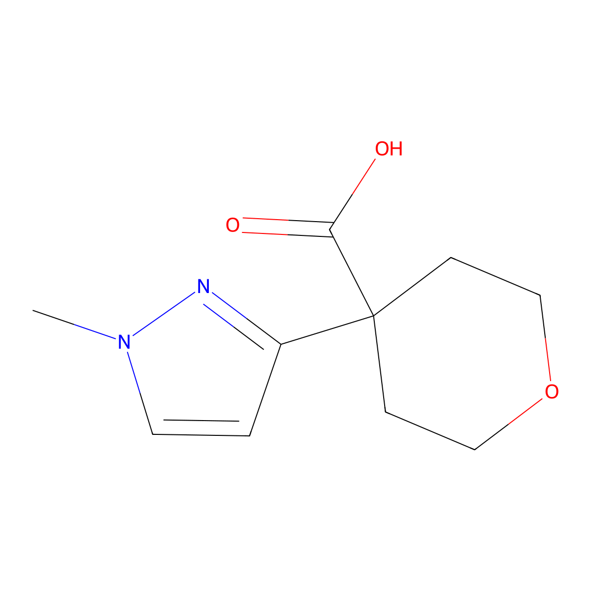 4-(1-methyl-1H-pyrazol-3-yl)oxane-4-carboxylic acid molecular structure, CAS 1544838-98-3
