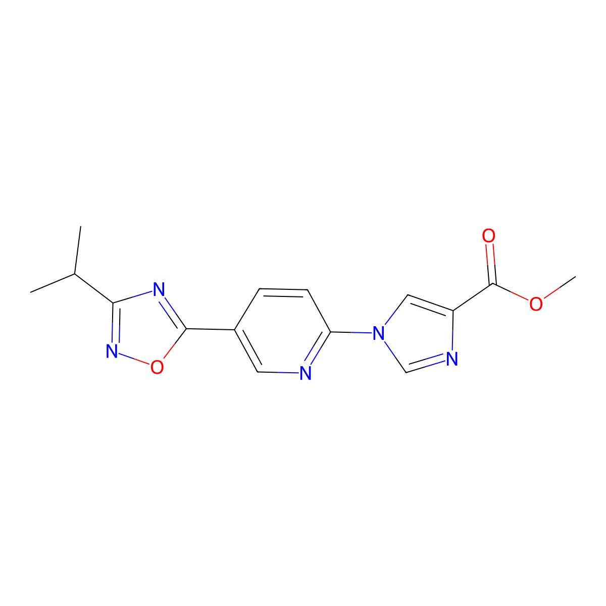 methyl 1-[5-(3-isopropyl-1,2,4-oxadiazol-5-yl)pyridin-2-yl]-1H-imidazole-4-carboxylate molecular structure, CAS 1544881-10-8