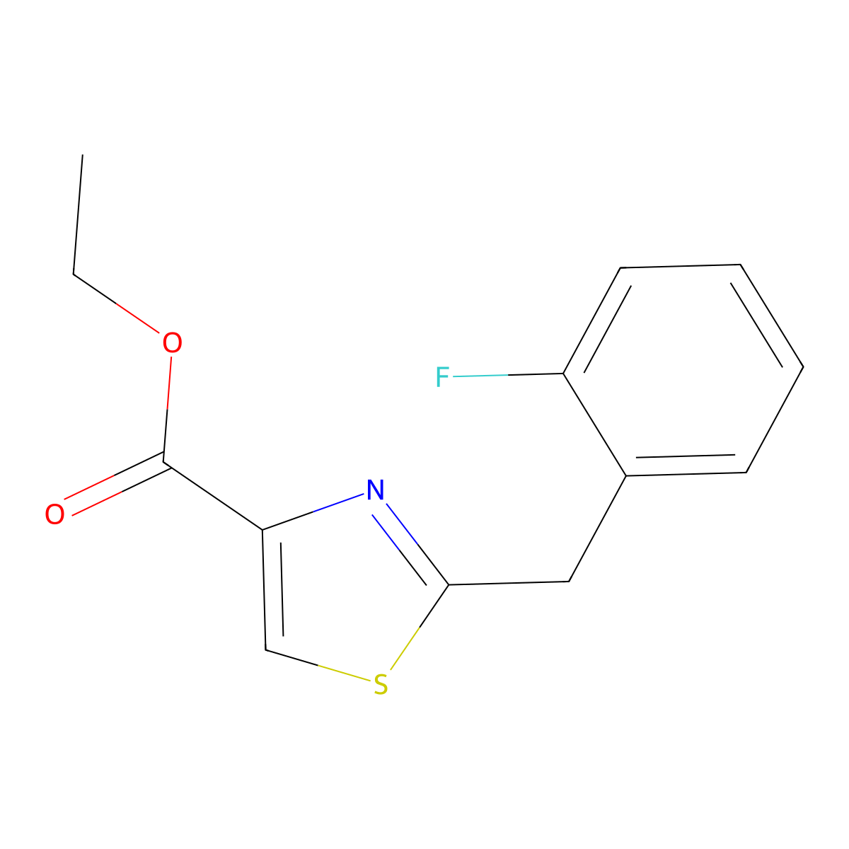 Ethyl 2-[(2-fluorophenyl)methyl]-1,3-thiazole-4-carboxylate molecular structure, CAS 1544942-68-8