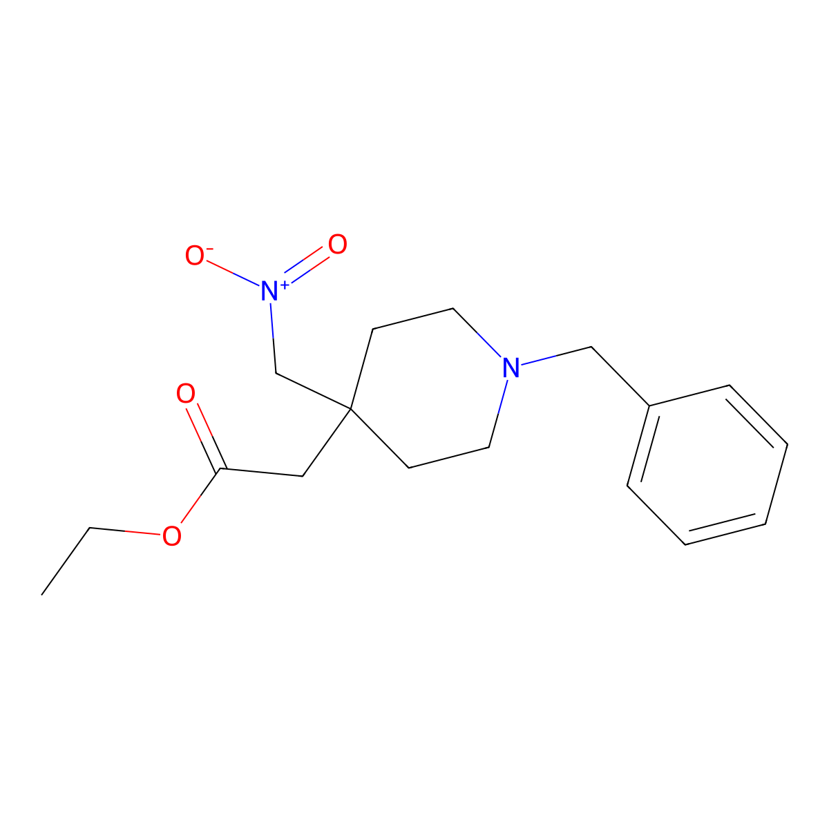 (1-Benzyl-4-nitromethyl-piperidin-4-yl)-acetic acid ethyl ester molecular structure, CAS 154495-66-6