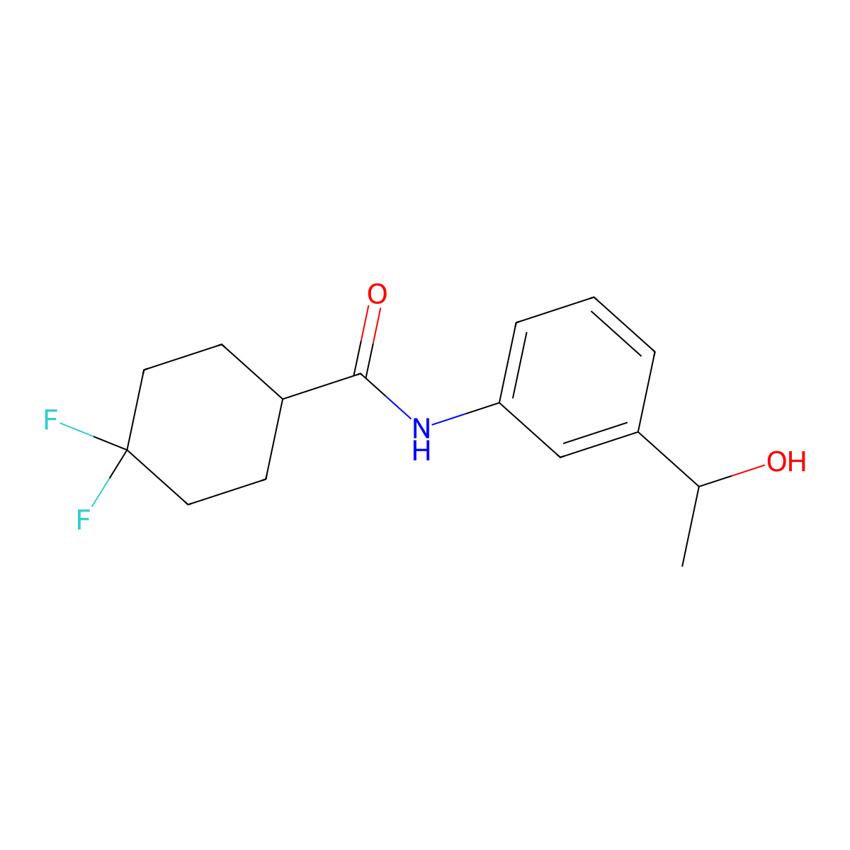 4,4-difluoro-N-[3-(1-hydroxyethyl)phenyl]cyclohexane-1-carboxamide molecular structure, CAS 1544950-23-3
