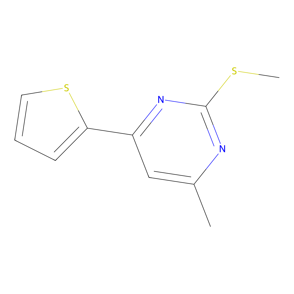4-Methyl-2-(methylthio)-6-(thiophen-2-YL)pyrimidine molecular structure, CAS 154499-76-0