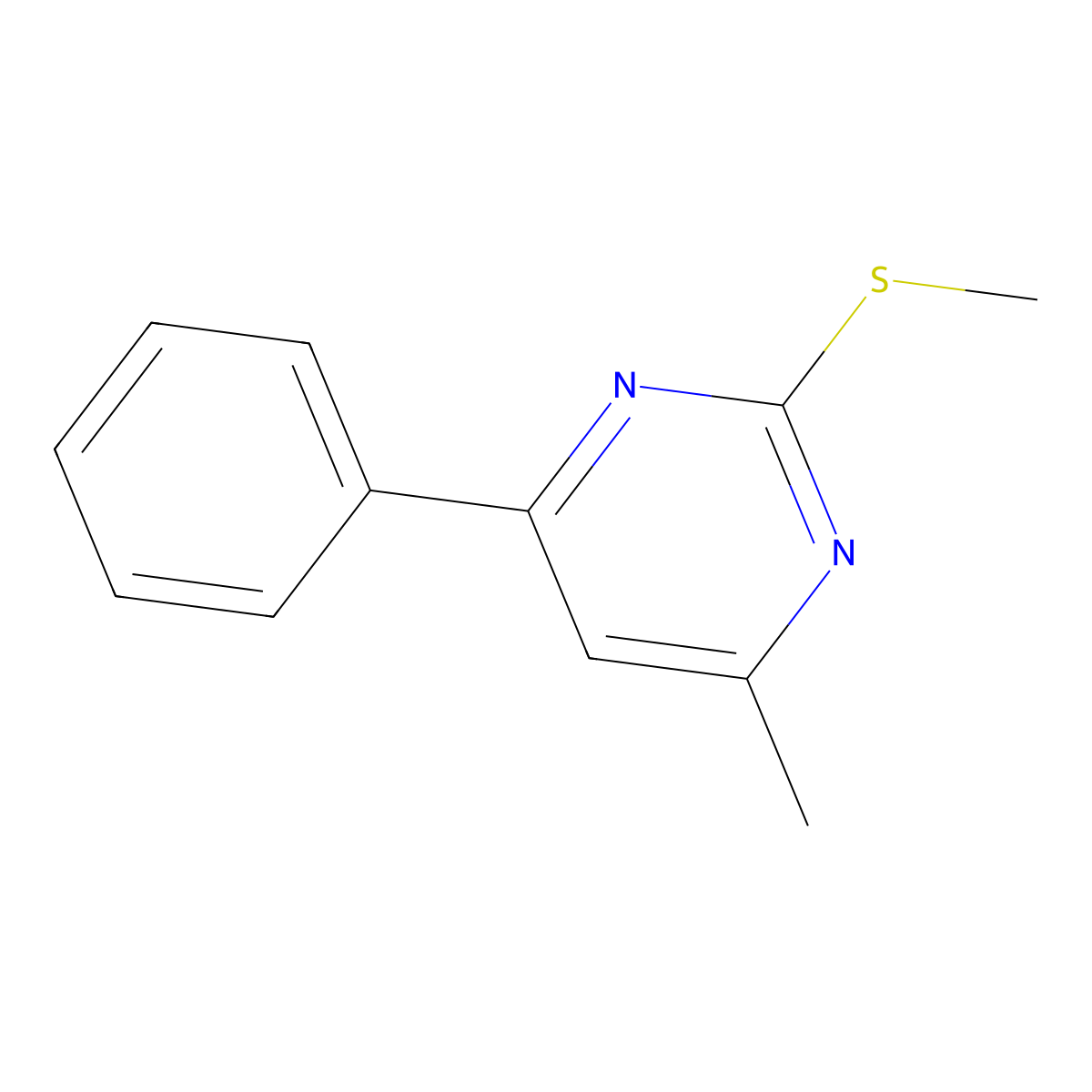 4-Methyl-2-(methylsulfanyl)-6-phenylpyrimidine molecular structure, CAS 154499-88-4