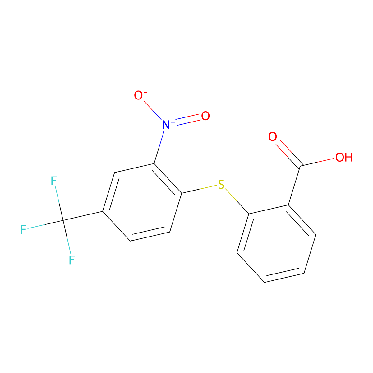 2-{[2-Nitro-4-(trifluoromethyl)phenyl]sulfanyl}benzoic acid molecular structure, CAS 1545-75-1