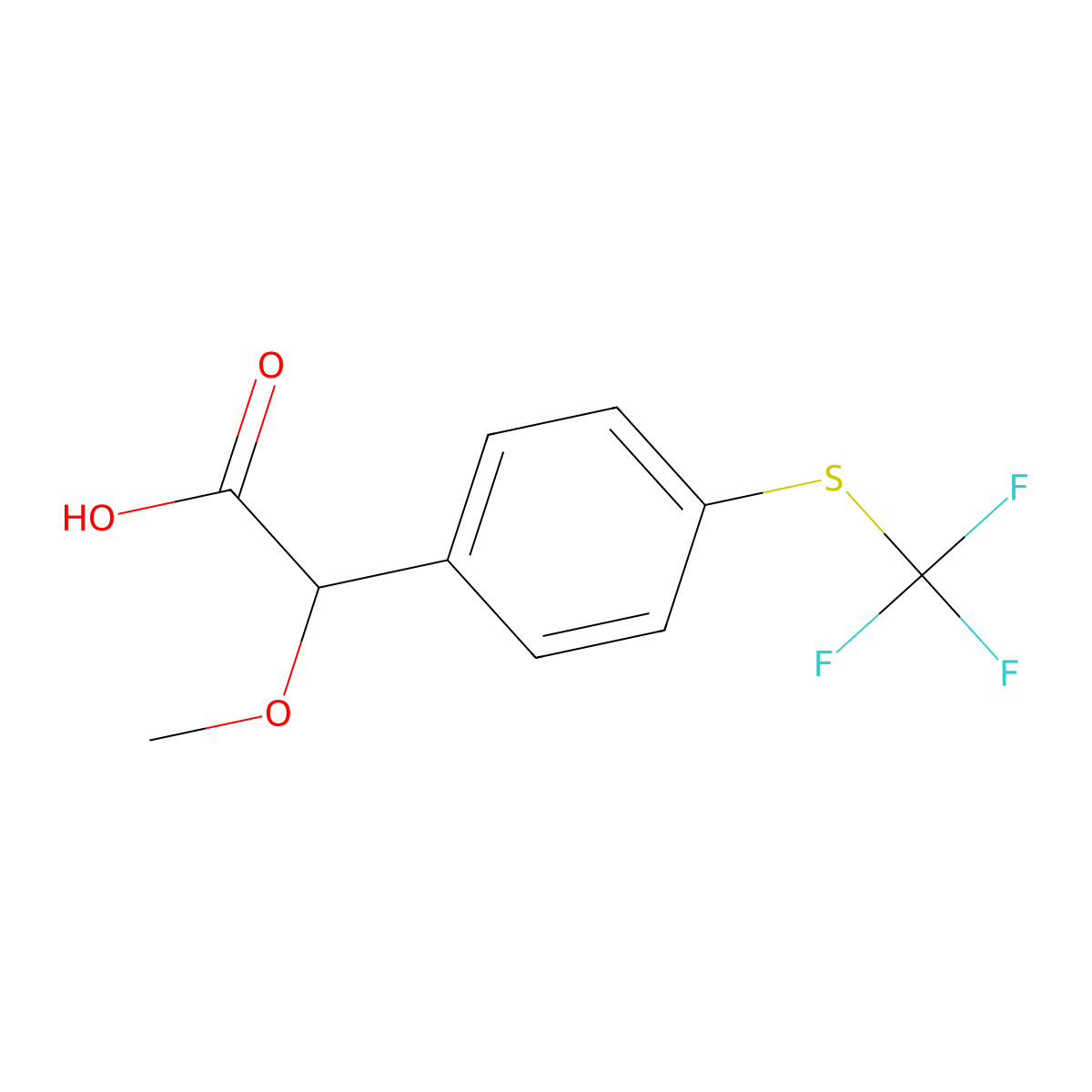 2-Methoxy-2-{4-[(trifluoromethyl)sulfanyl]phenyl}acetic acid molecular structure, CAS 1545015-95-9