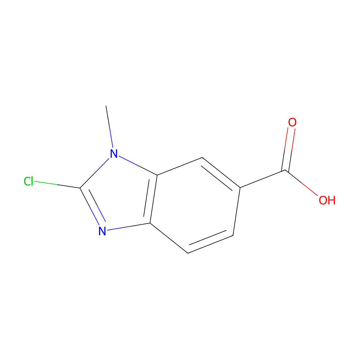 2-chloro-1-methyl-1H-1,3-benzodiazole-6-carboxylic acid molecular structure, CAS 1545120-41-9