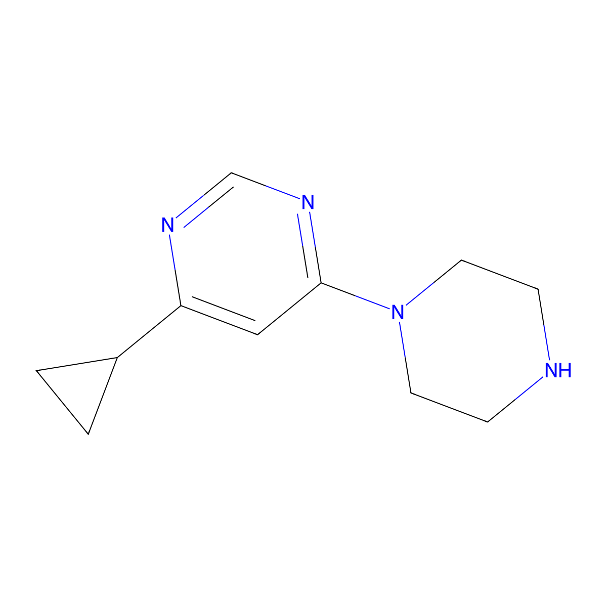 4-Cyclopropyl-6-(piperazin-1-yl)pyrimidine molecular structure, CAS 1545121-65-0