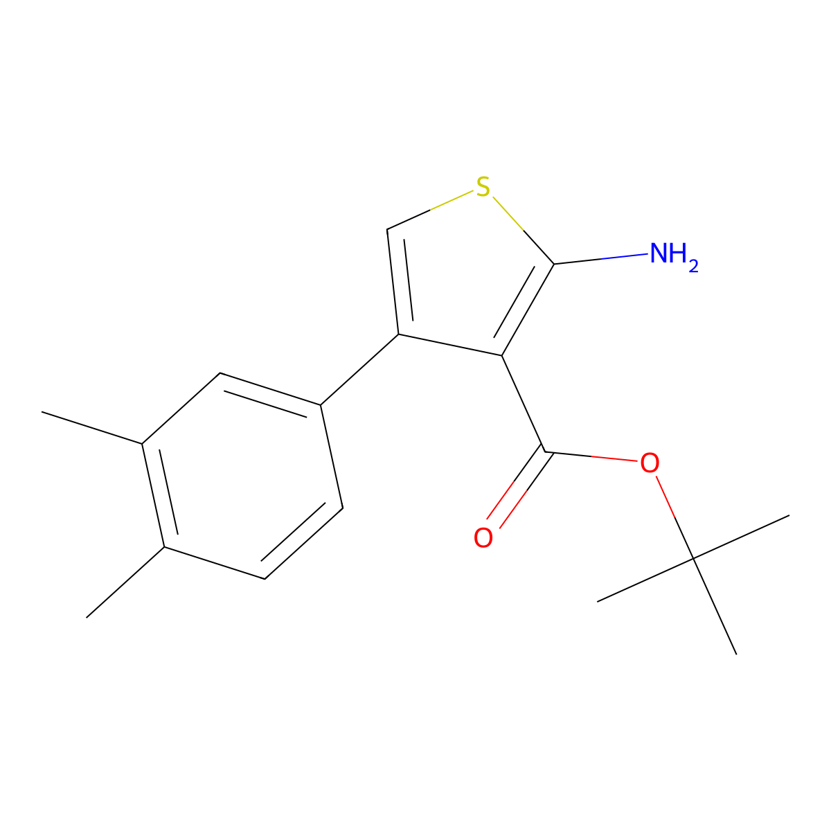 Tert-butyl 2-amino-4-(3,4-dimethylphenyl)thiophene-3-carboxylate molecular structure, CAS 1545125-64-1