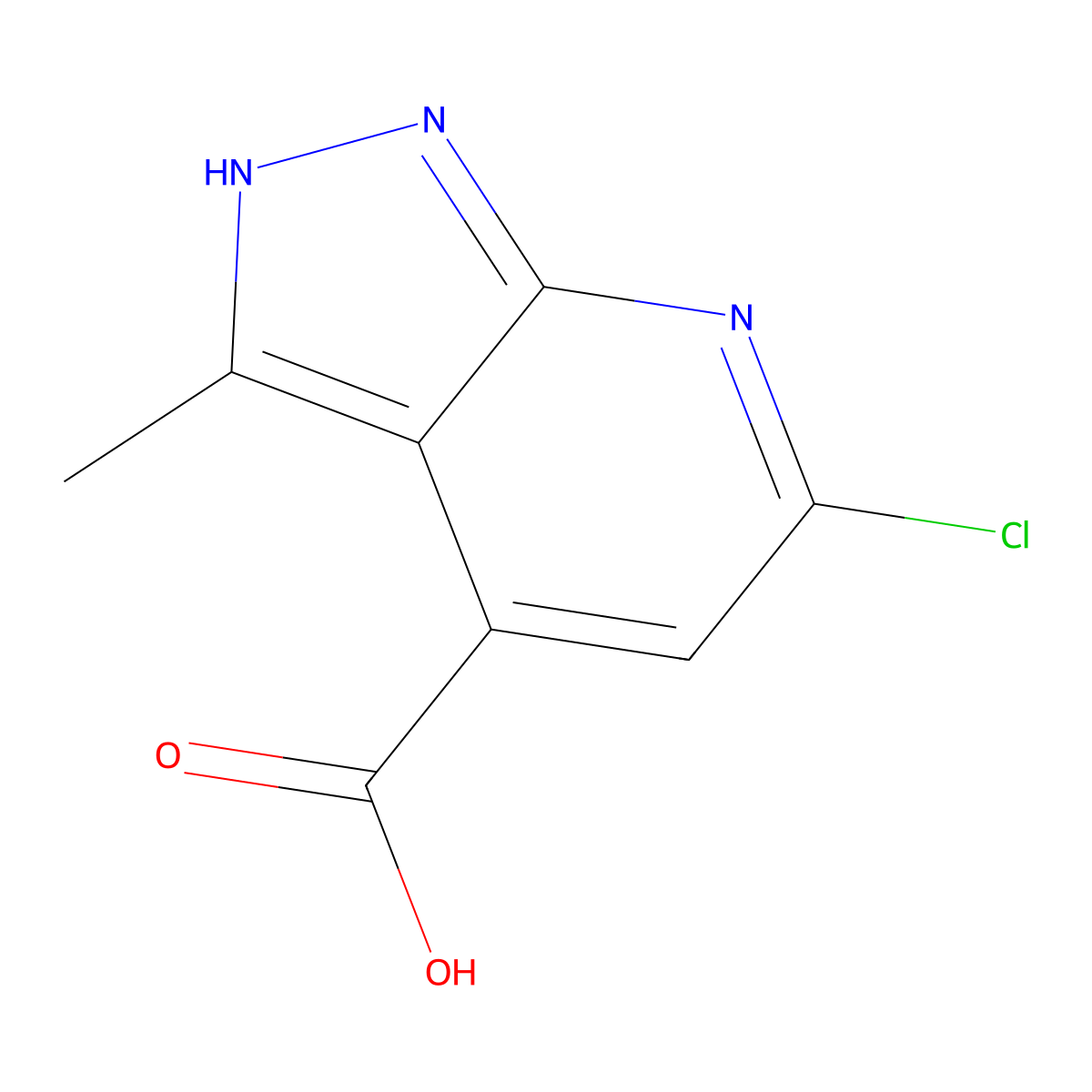 6-chloro-3-methyl-1H-pyrazolo(3,4-b)pyridine-4-carboxylic acid molecular structure, CAS 1545134-94-8