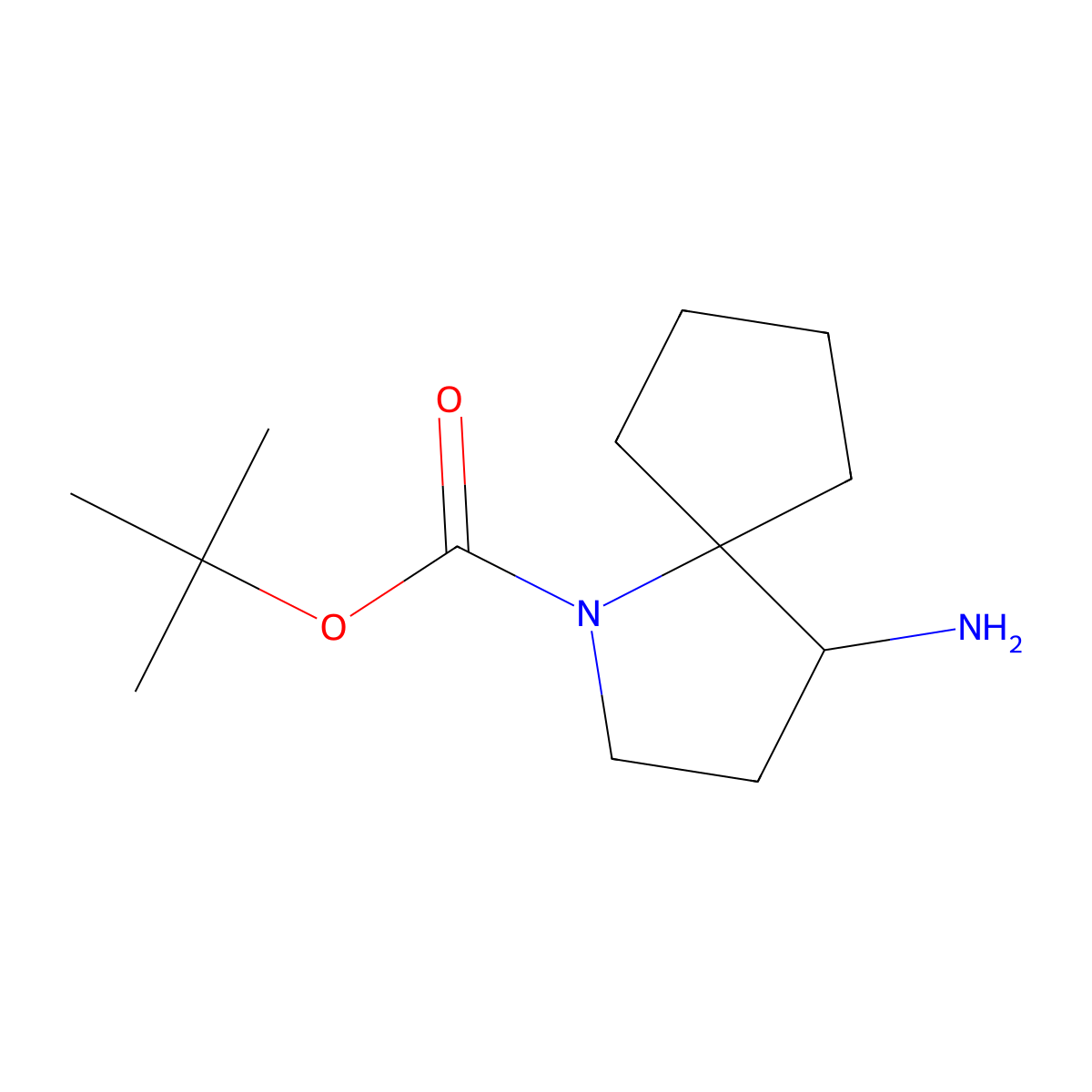Tert-butyl 4-amino-1-azaspiro[4.4]nonane-1-carboxylate molecular structure, CAS 1545158-39-1