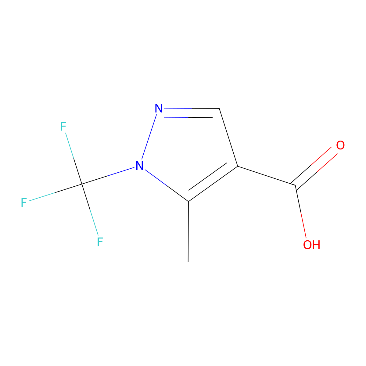 5-methyl-1-(trifluoromethyl)-1H-pyrazole-4-carboxylic acid molecular structure, CAS 1545238-67-2