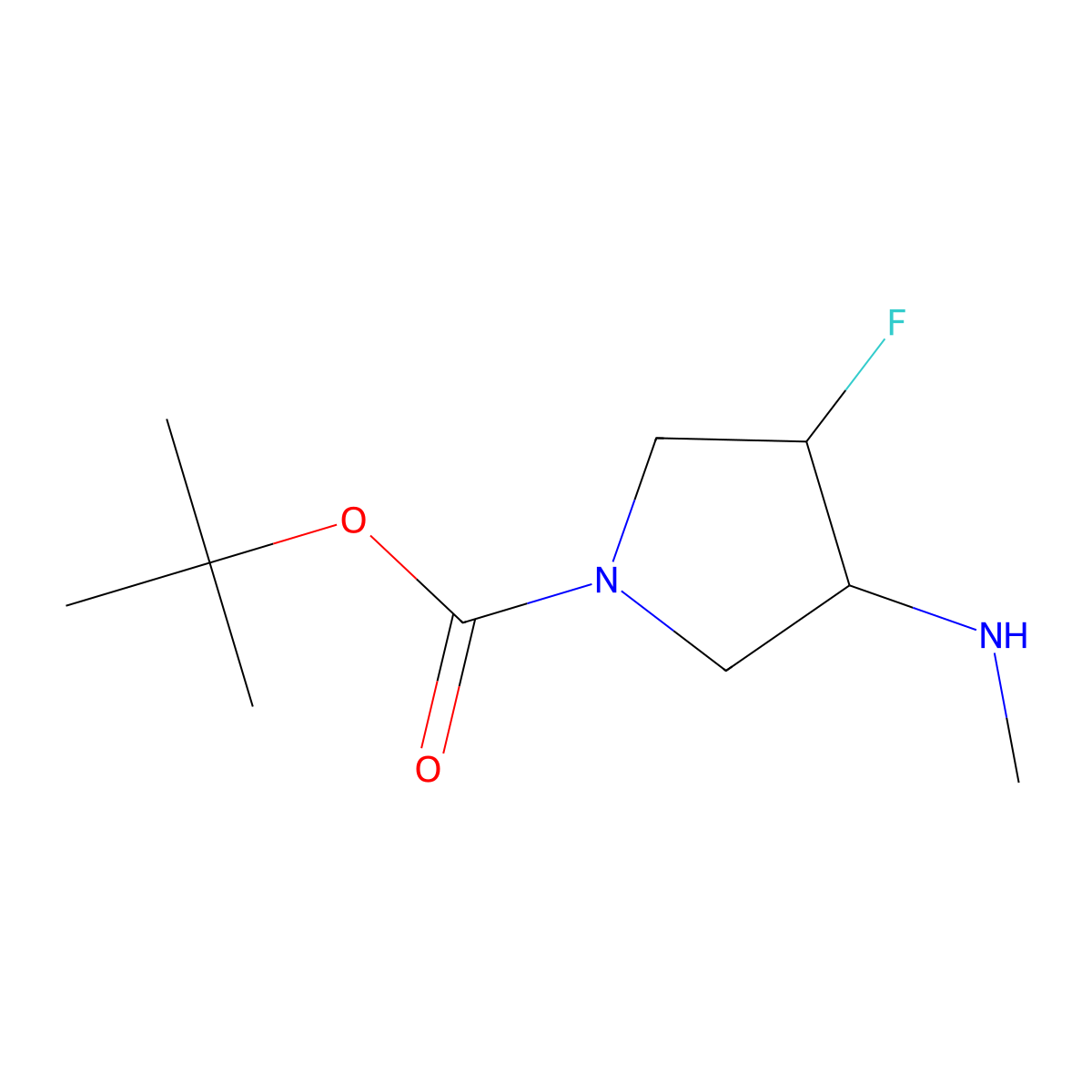 Tert-butyl 3-fluoro-4-(methylamino)pyrrolidine-1-carboxylate molecular structure, CAS 1545253-06-2