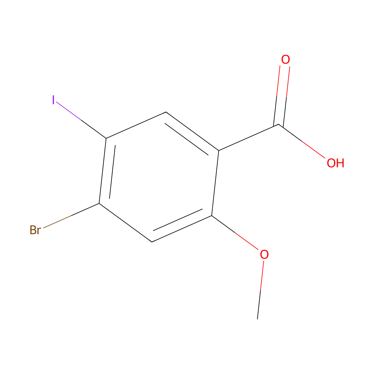 4-Bromo-5-iodo-2-methoxybenzoic acid molecular structure, CAS 1545259-60-6
