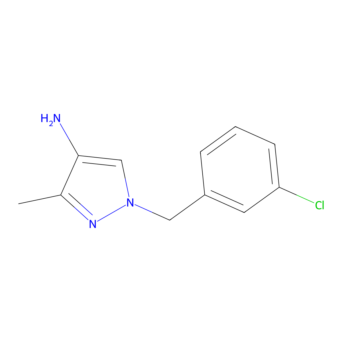 1-[(3-Chlorophenyl)methyl]-3-methyl-1H-pyrazol-4-amine molecular structure, CAS 1545408-46-5