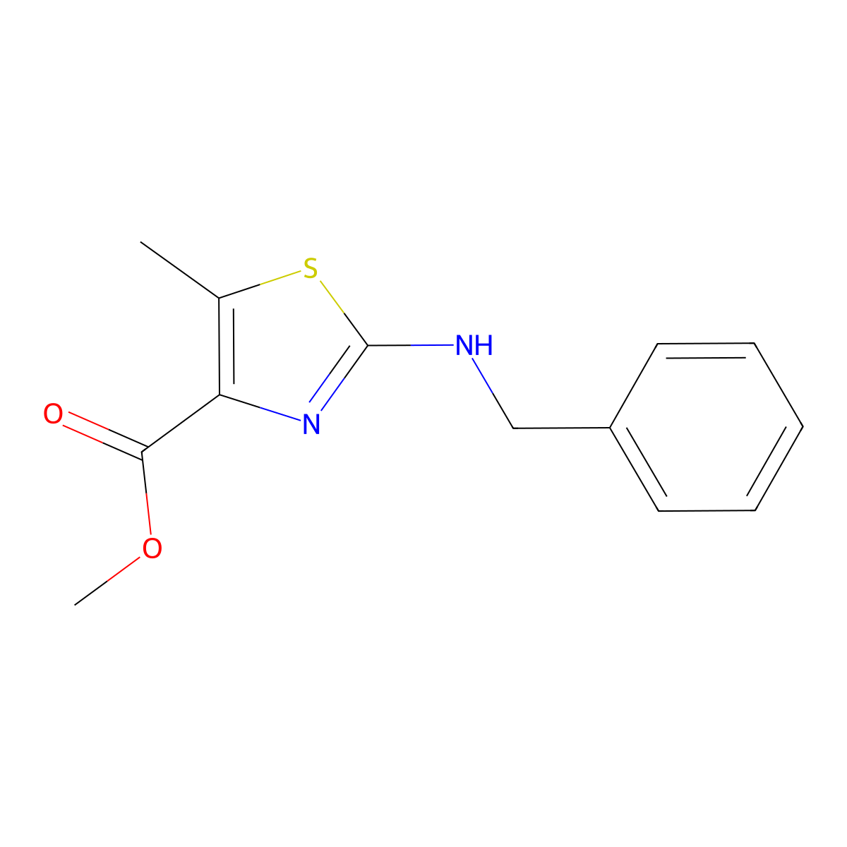 Methyl 2-(benzylamino)-5-methyl-1,3-thiazole-4-carboxylate molecular structure, CAS 1545425-67-9
