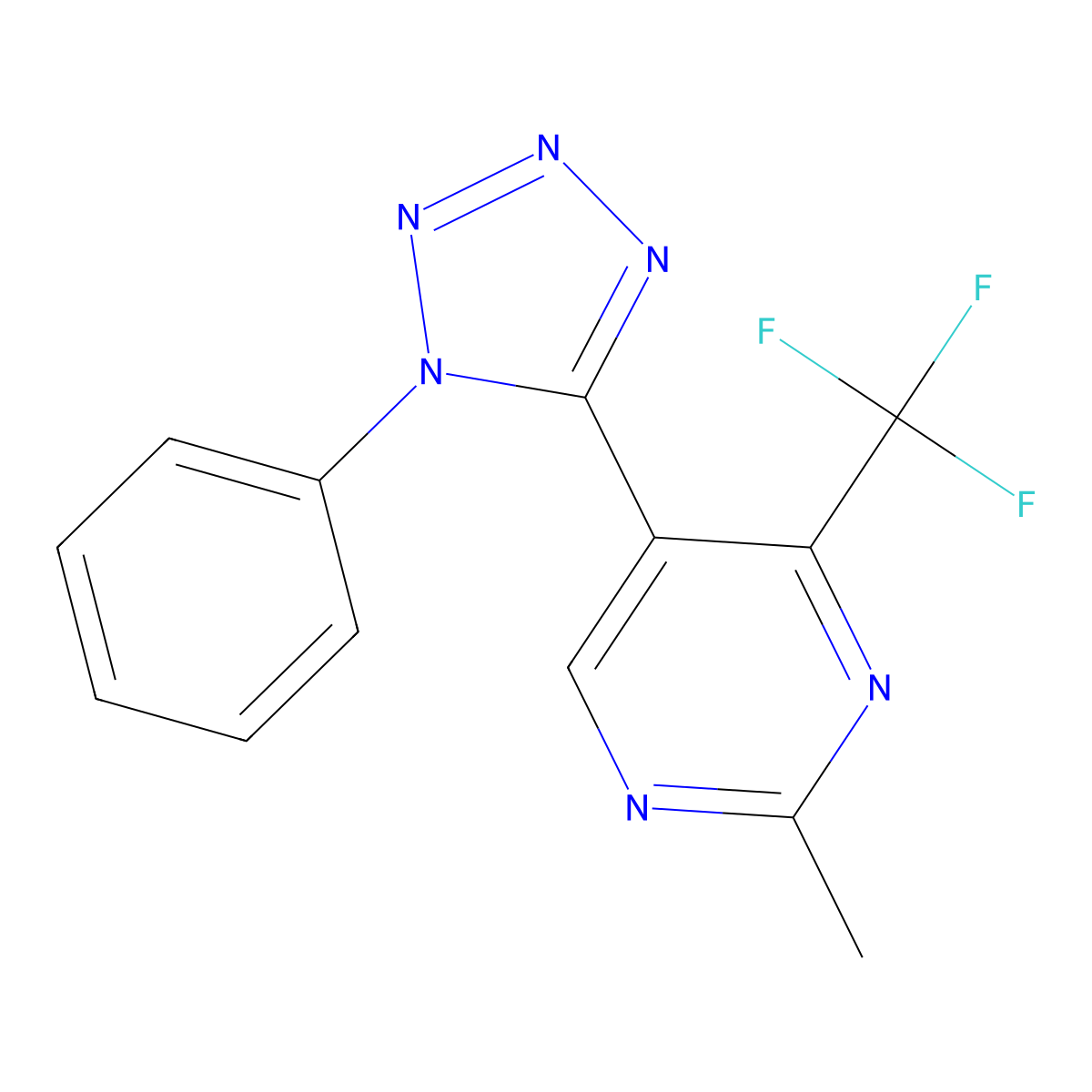 2-methyl-5-(1-phenyl-1H-tetraazol-5-yl)-4-(trifluoromethyl)pyrimidine molecular structure, CAS 154546-64-2