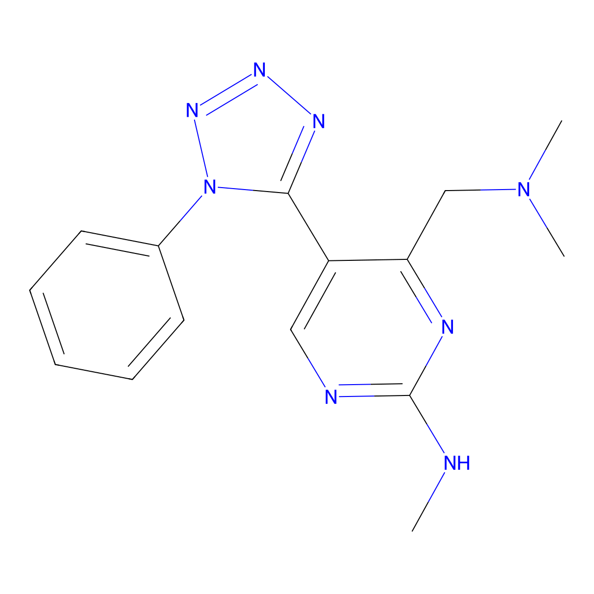 4-[(dimethylamino)methyl]-N-methyl-5-(1-phenyl-1H-tetraazol-5-yl)-2-pyrimidinamine molecular structure, CAS 154546-79-9