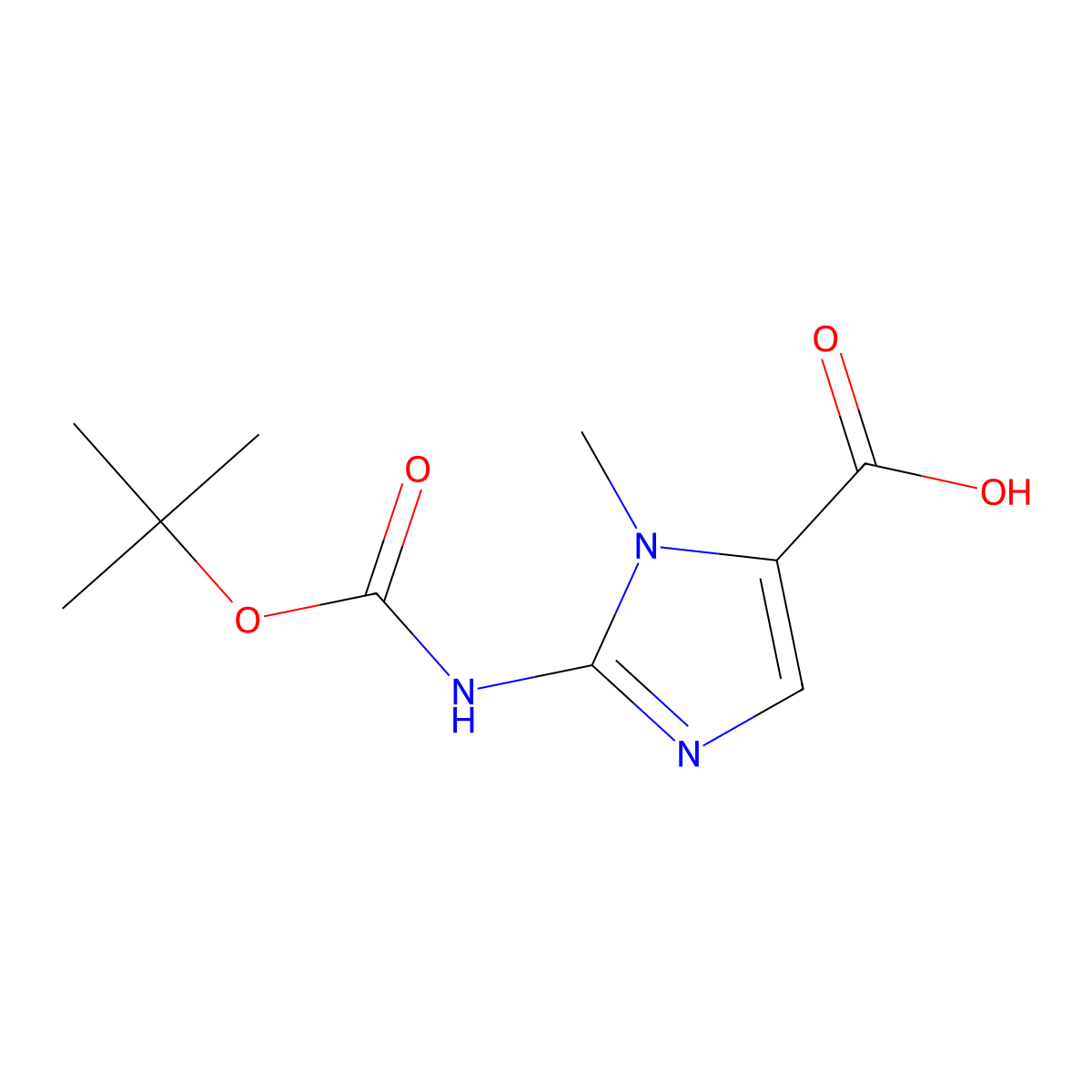 2-{[(tert-butoxy)carbonyl]amino}-1-methyl-1H-imidazole-5-carboxylic acid molecular structure, CAS 1545469-04-2