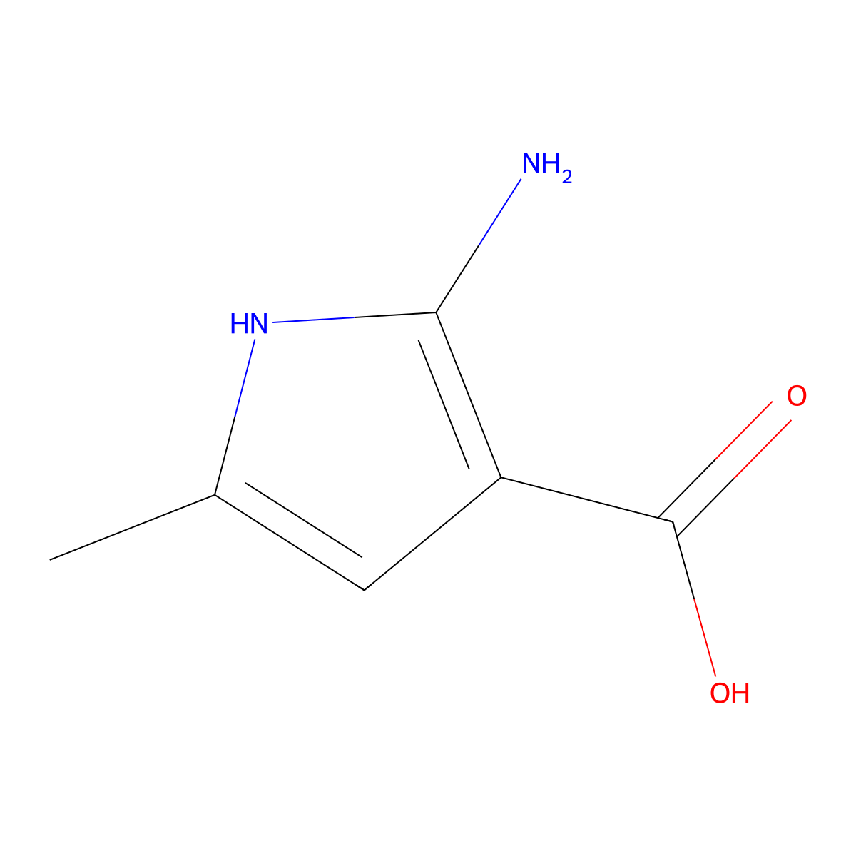 2-amino-5-methyl-1H-pyrrole-3-carboxylic acid molecular structure, CAS 1545505-64-3