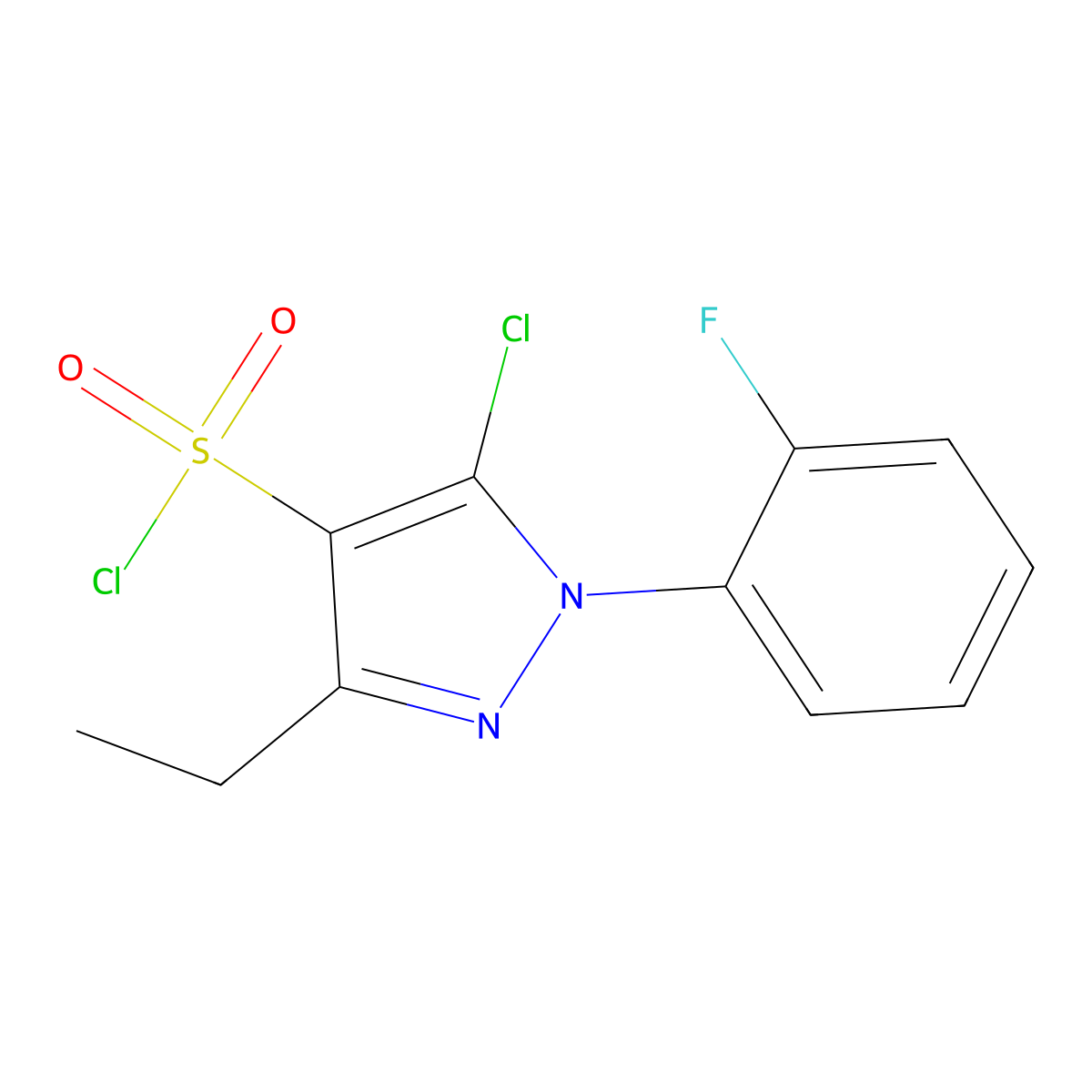 5-chloro-3-ethyl-1-(2-fluorophenyl)-1H-pyrazole-4-sulfonyl chloride molecular structure, CAS 1545518-17-9