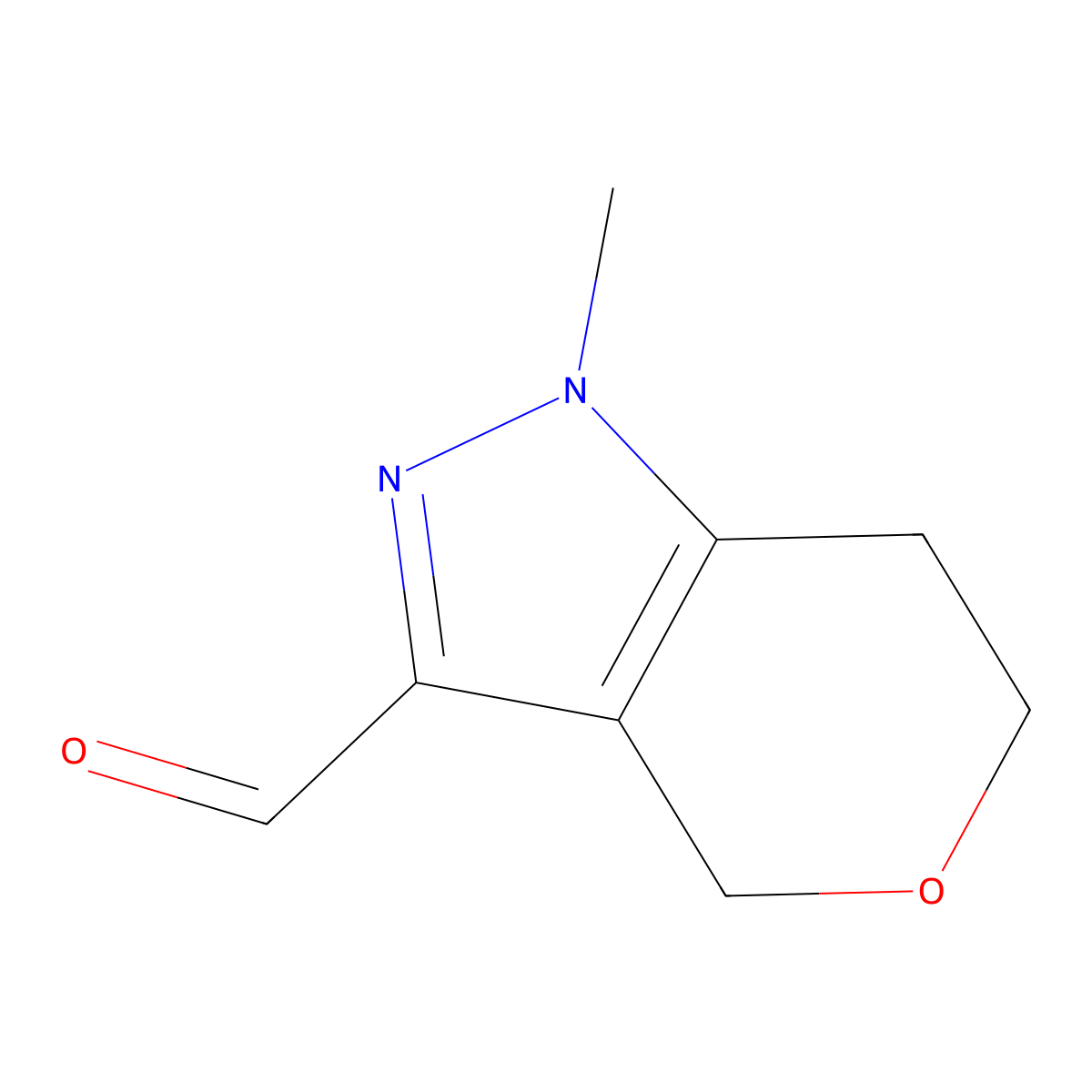 1-methyl-1H,4H,6H,7H-pyrano[4,3-c]pyrazole-3-carbaldehyde molecular structure, CAS 1545674-59-6