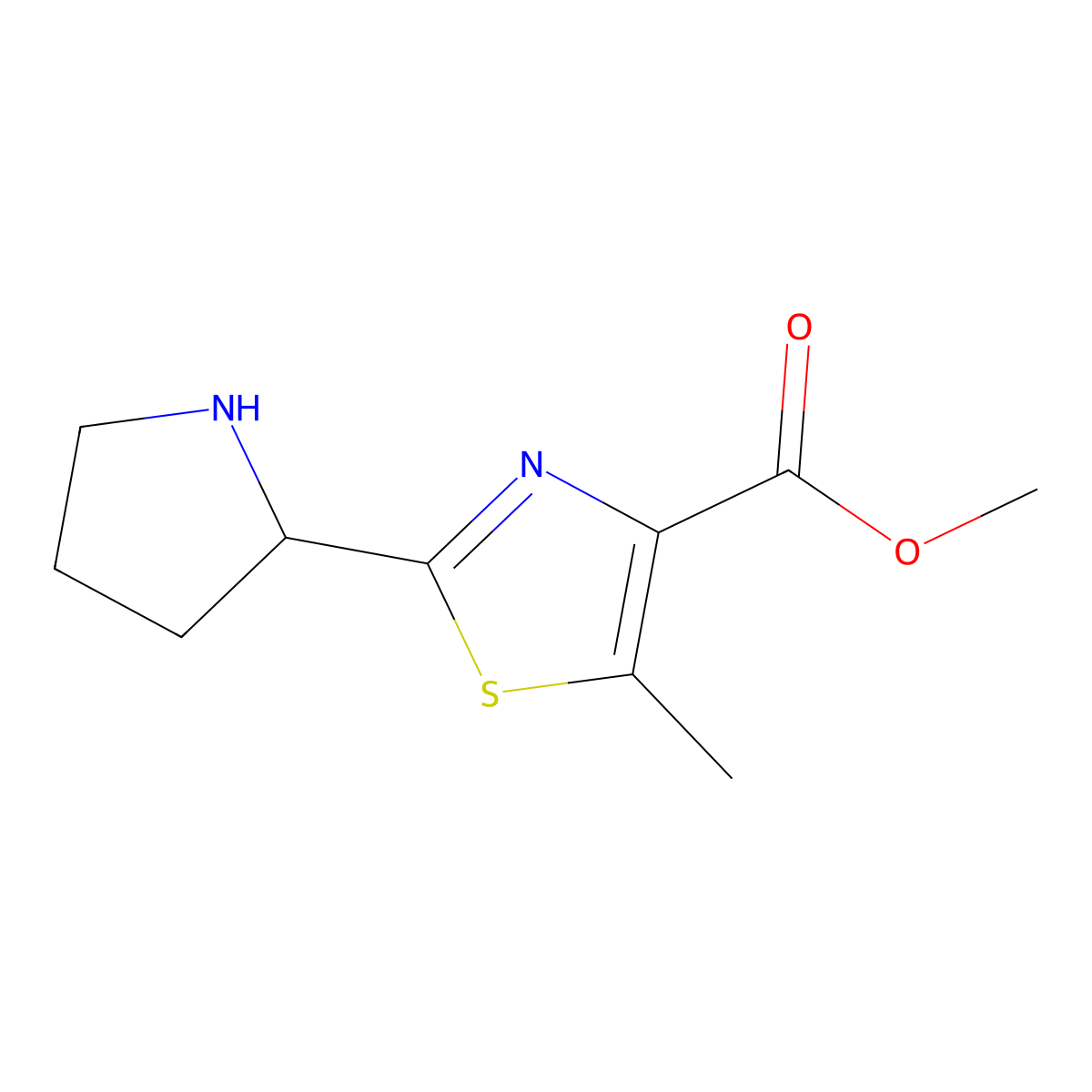 Methyl 5-methyl-2-(pyrrolidin-2-yl)-1,3-thiazole-4-carboxylate molecular structure, CAS 1545702-41-7