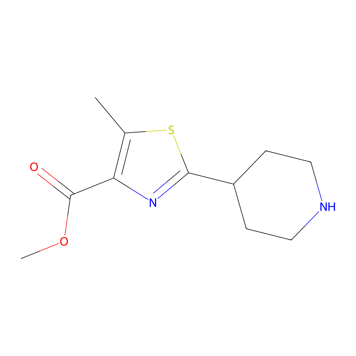 Methyl 5-methyl-2-(piperidin-4-yl)-1,3-thiazole-4-carboxylate molecular structure, CAS 1545702-42-8