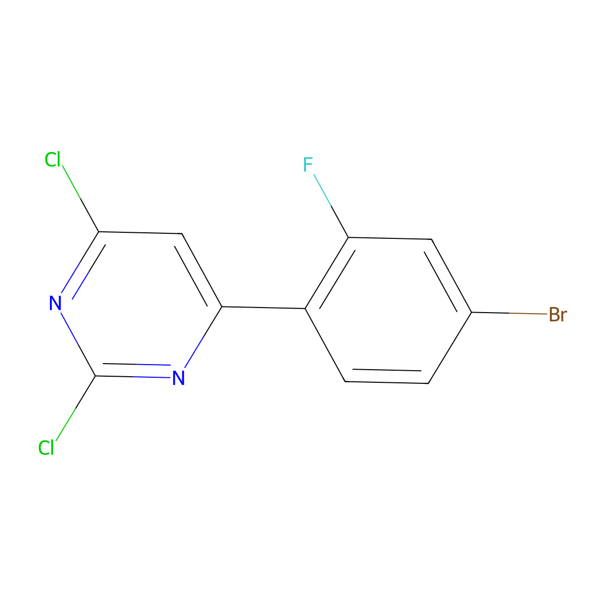 4-(4-Bromo-2-fluorophenyl)-2,6-dichloropyrimidine molecular structure, CAS 1545775-37-8