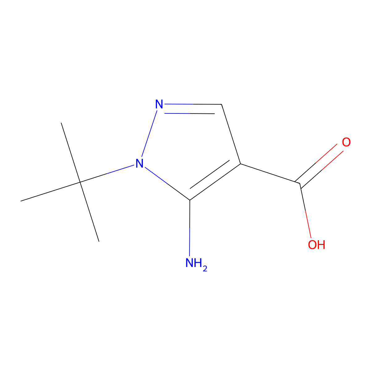 5-amino-1-tert-butyl-1H-pyrazole-4-carboxylic acid molecular structure, CAS 1545779-06-3