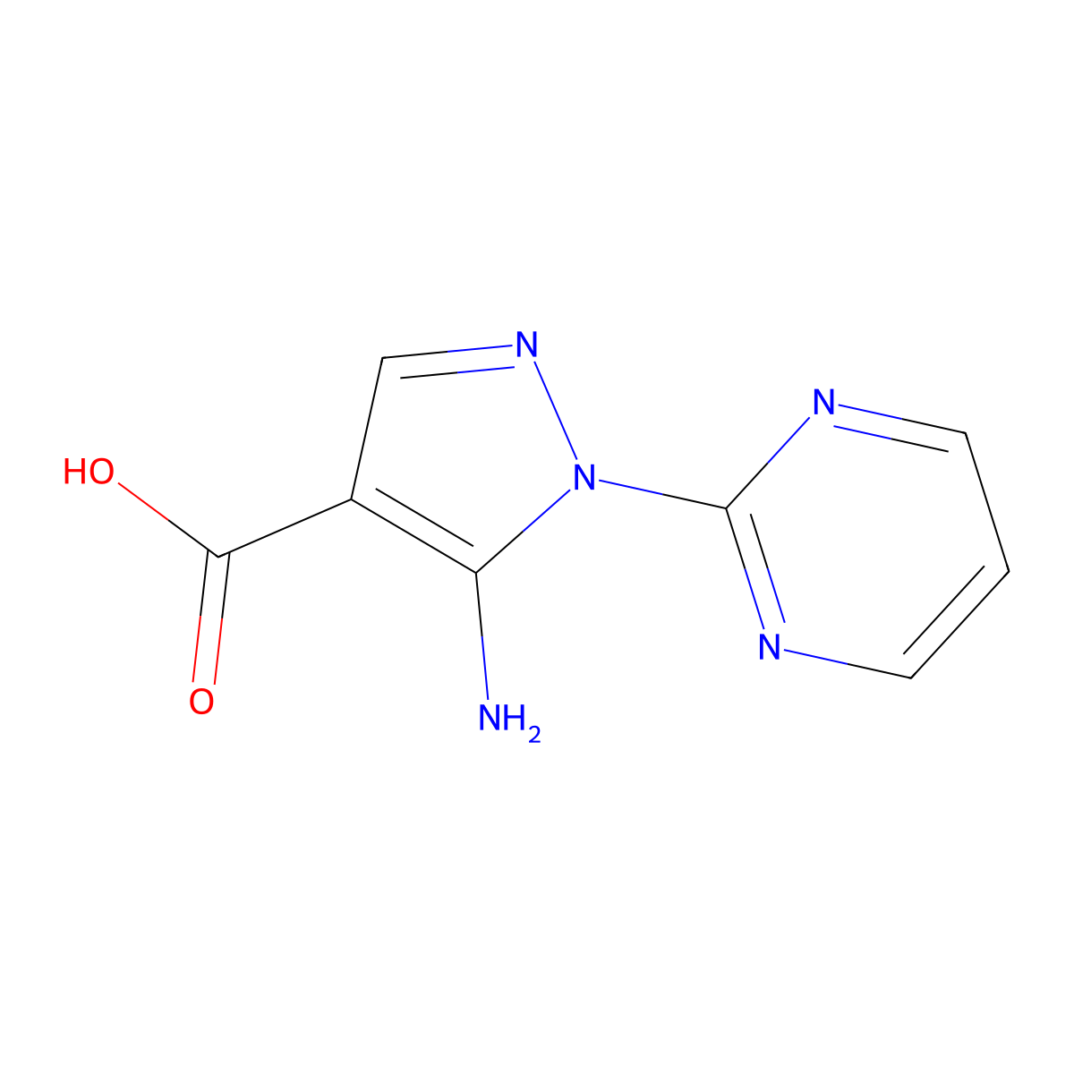 5-amino-1-(pyrimidin-2-yl)-1H-pyrazole-4-carboxylic acid molecular structure, CAS 1545779-07-4