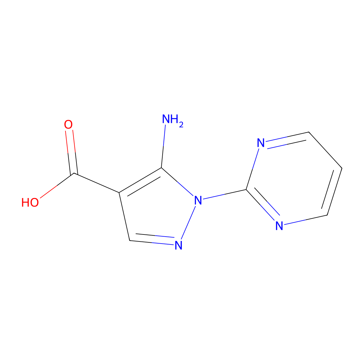 5-amino-1-(pyrimidin-2-yl)-1H-pyrazole-4-carboxylic acid molecular structure, CAS 1545779-07-4