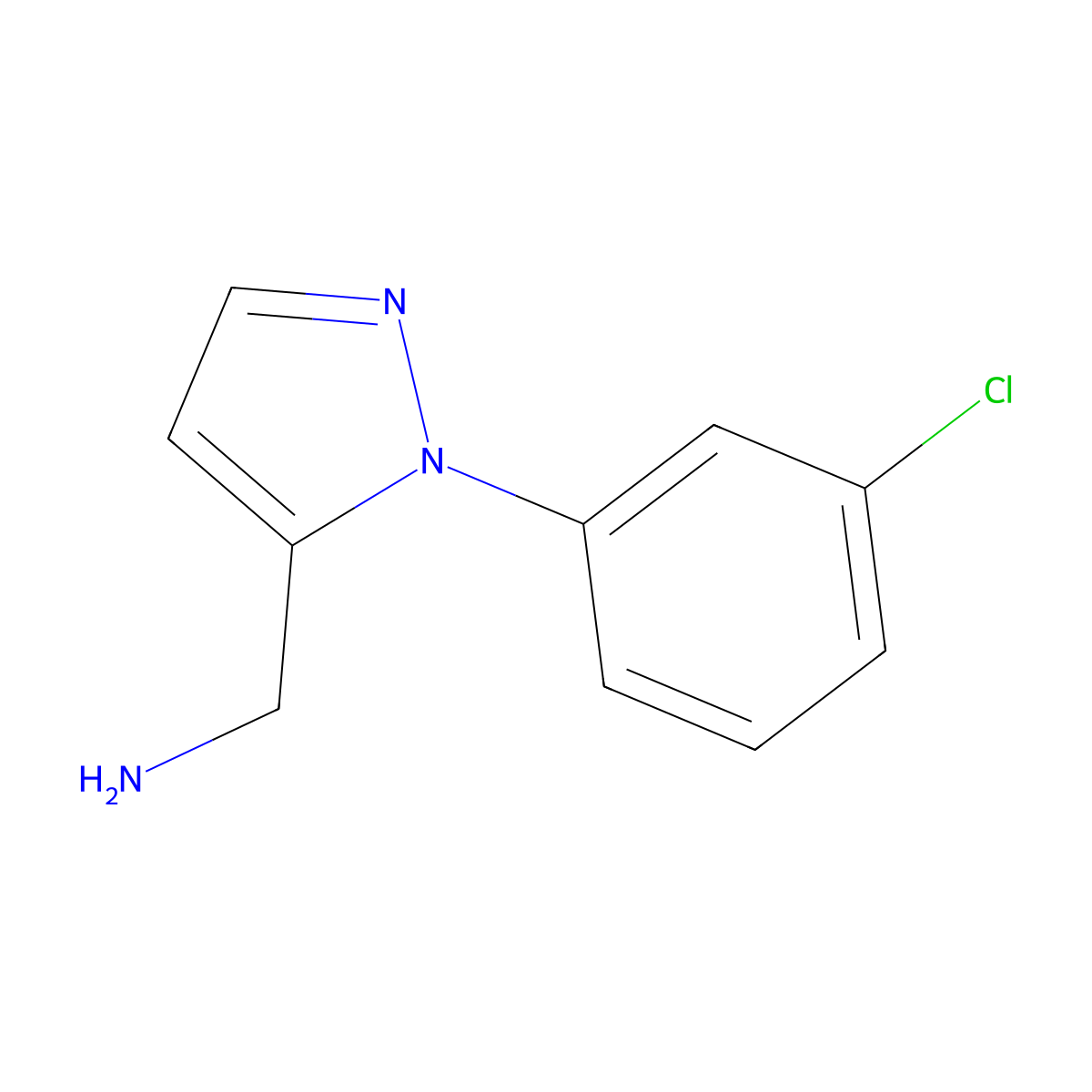 1-[1-(3-chlorophenyl)-1H-pyrazol-5-yl]methanamine molecular structure, CAS 1545845-31-5