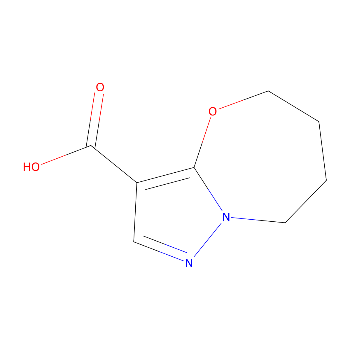 5H,6H,7H,8H-pyrazolo[3,2-b][1,3]oxazepine-3-carboxylic acid molecular structure, CAS 1545863-47-5