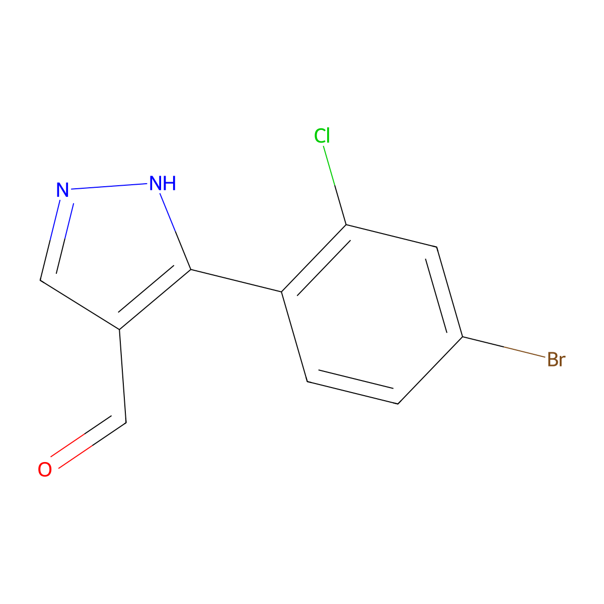 3-(4-bromo-2-chlorophenyl)-1H-pyrazole-4-carbaldehyde molecular structure, CAS 1545887-78-2