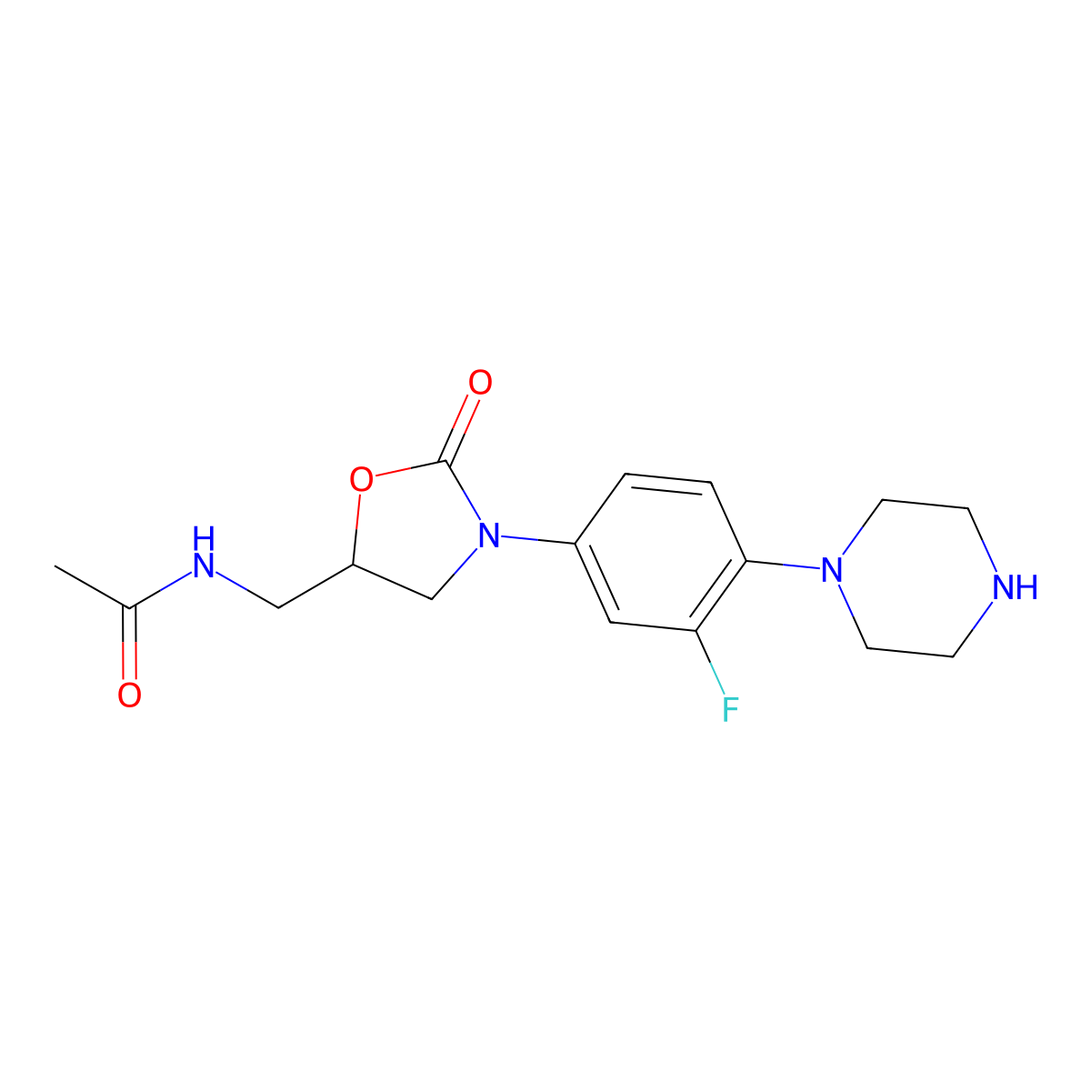 (S)-N-((3-(3-fluoro-4-(piperazin-1-yl)phenyl)-2-oxooxazolidin-5-yl)methyl)acetamide molecular structure, CAS 154590-66-6