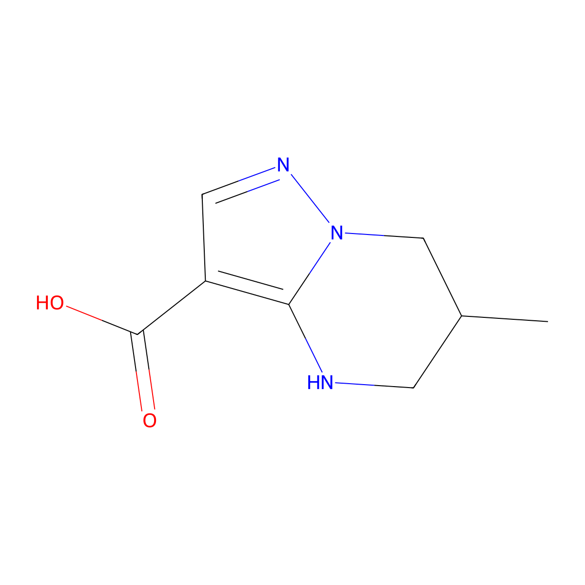 6-methyl-4H,5H,6H,7H-pyrazolo(1,5-a)pyrimidine-3-carboxylic acid molecular structure, CAS 1545972-44-8