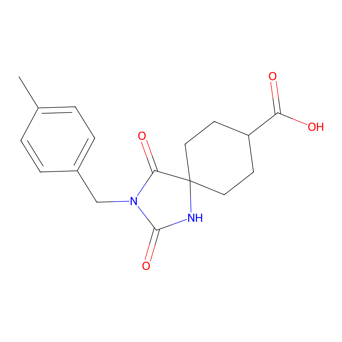 3-[(4-Methylphenyl)methyl]-2,4-dioxo-1,3-diazaspiro[4.5]decane-8-carboxylic acid molecular structure, CAS 1546022-01-8