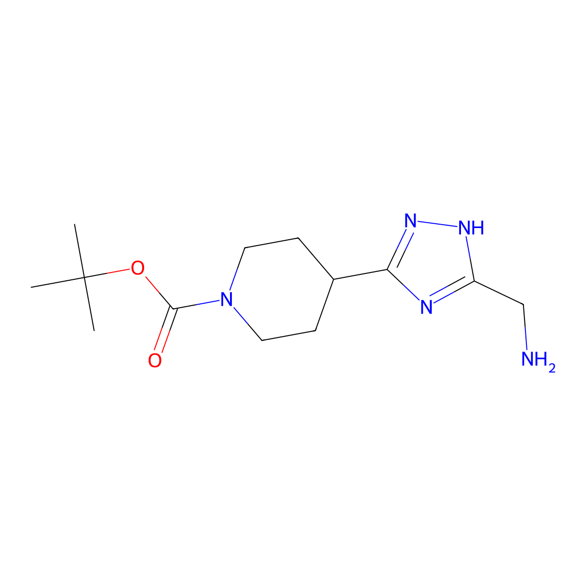 tert-butyl 4-[3-(aminomethyl)-1H-1,2,4-triazol-5-yl]piperidine-1-carboxylate molecular structure, CAS 1546114-32-2