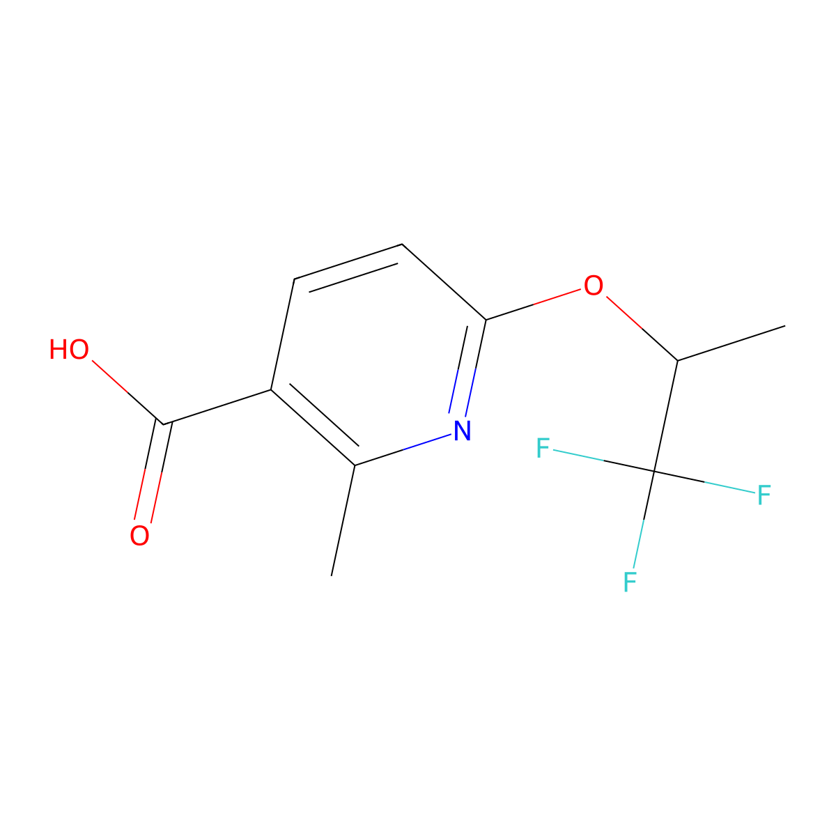 2-Methyl-6-[(1,1,1-trifluoropropan-2-YL)oxy]pyridine-3-carboxylic acid molecular structure, CAS 1546117-29-6