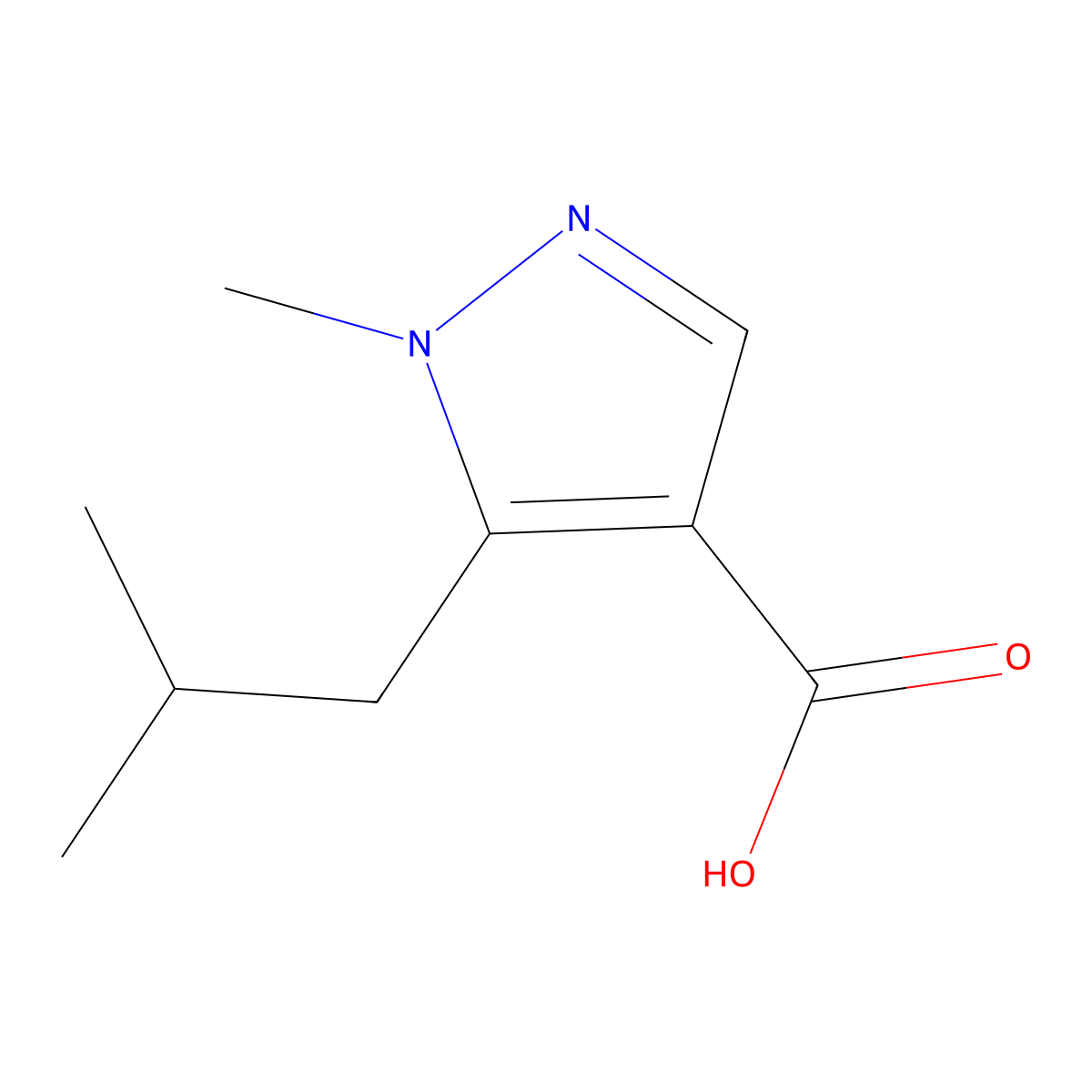 1-Methyl-5-(2-methylpropyl)pyrazole-4-carboxylic acid molecular structure, CAS 1546168-89-1