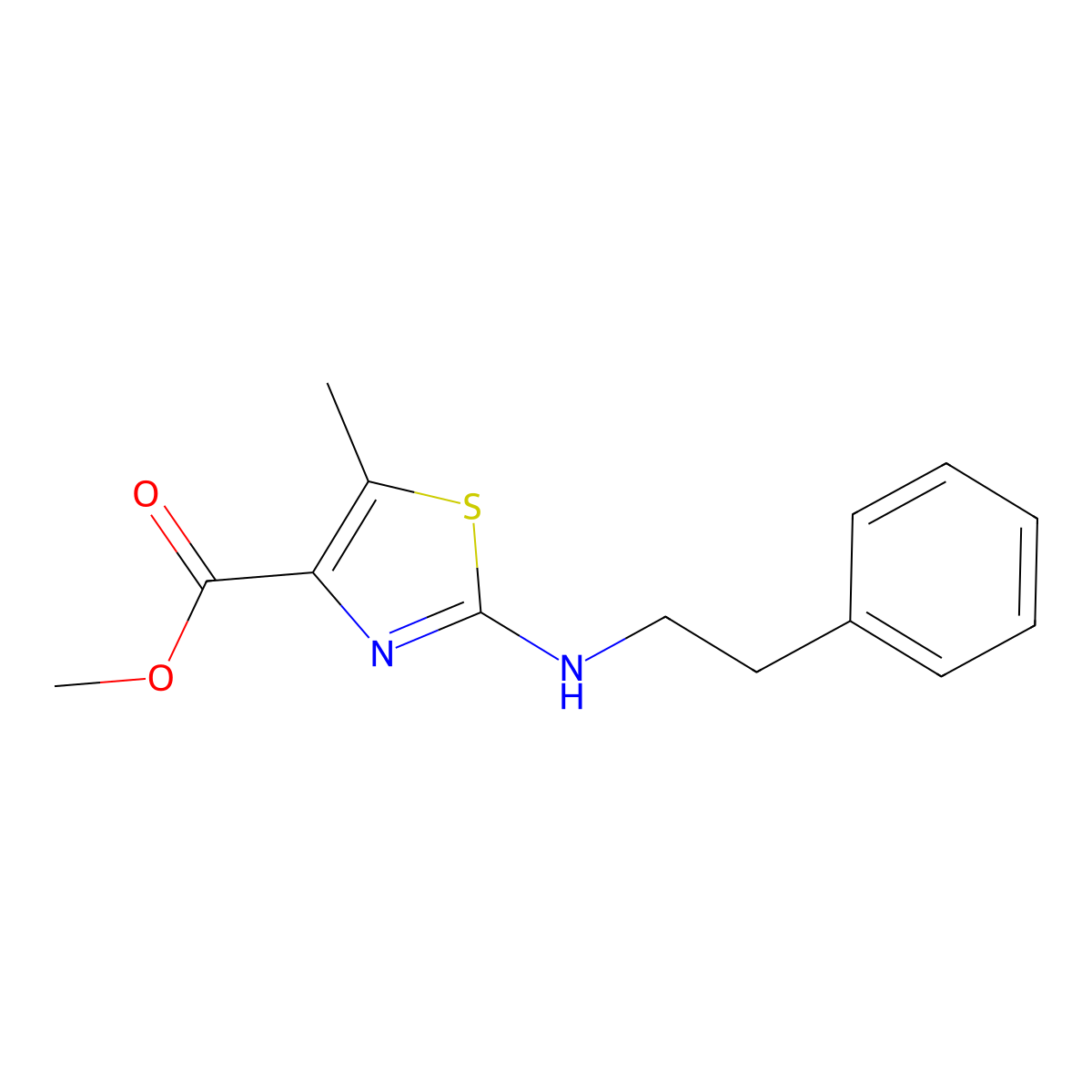 Methyl 5-methyl-2-[(2-phenylethyl)amino]-1,3-thiazole-4-carboxylate molecular structure, CAS 1546197-89-0