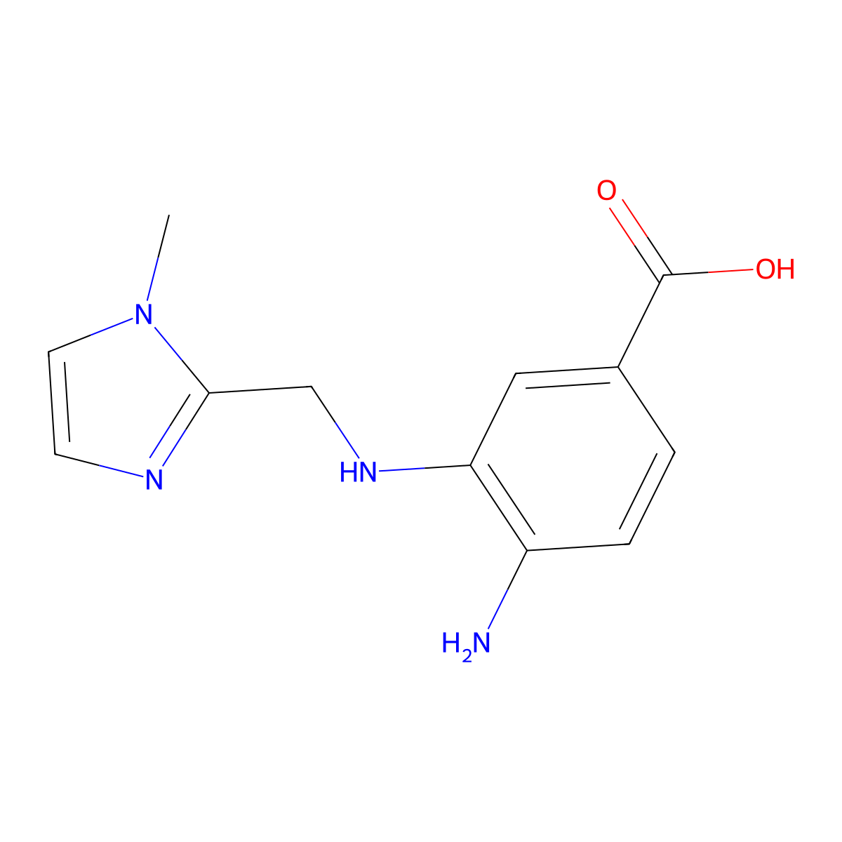4-amino-3-{[(1-methyl-1H-imidazol-2-yl)methyl]amino}benzoic acid molecular structure, CAS 1546311-10-7