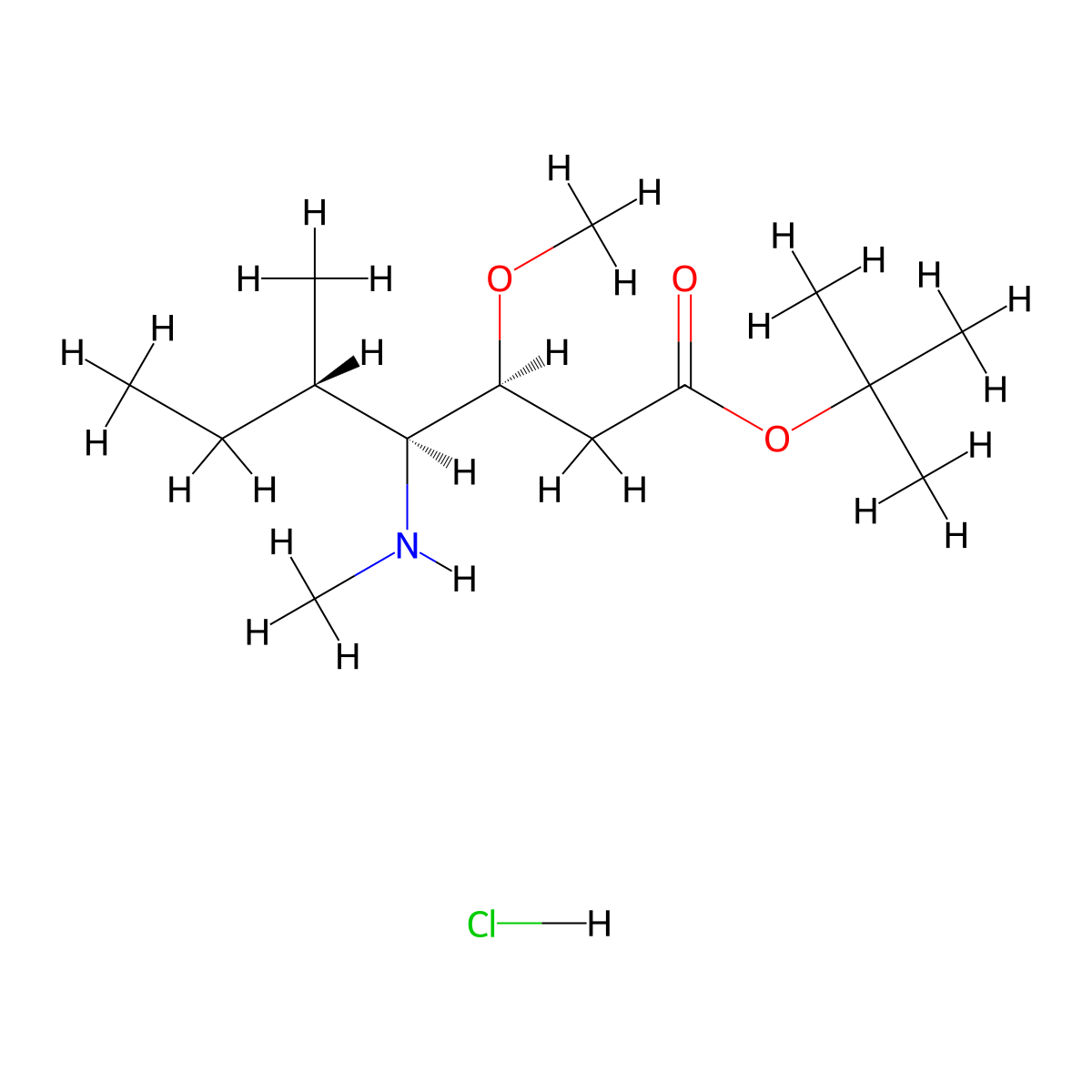 tert-butyl (3S,4S,5S)-3-methoxy-5-methyl-4-(methylamino)heptanoate hydrochloride molecular structure, CAS 154633-74-6