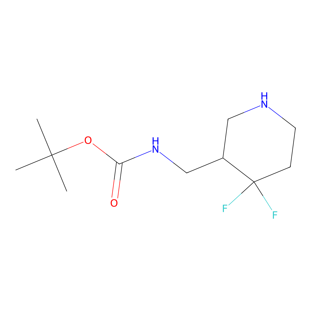 tert-Butyl ((4,4-difluoropiperidin-3-yl)methyl)carbamate molecular structure, CAS 1546395-09-8