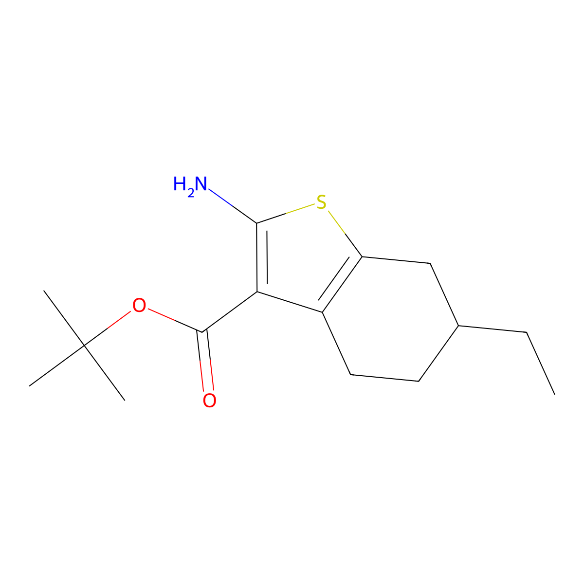 Tert-butyl 2-amino-6-ethyl-4,5,6,7-tetrahydro-1-benzothiophene-3-carboxylate molecular structure, CAS 1546454-23-2